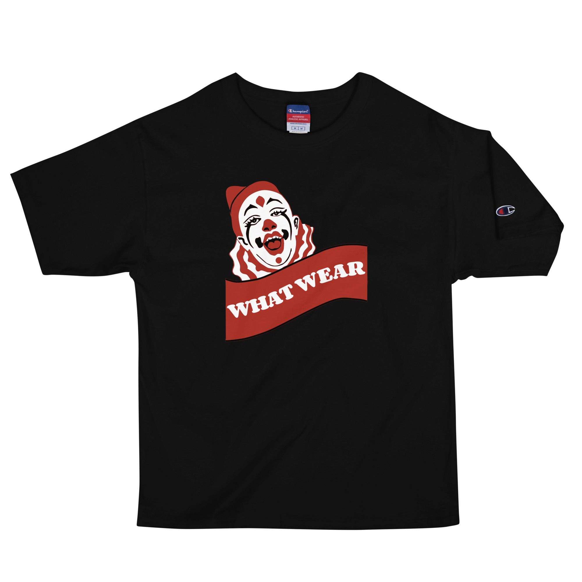 What Wear Creepy Circus Clown Men’s Champion T-Shirt – Sustainably Produced